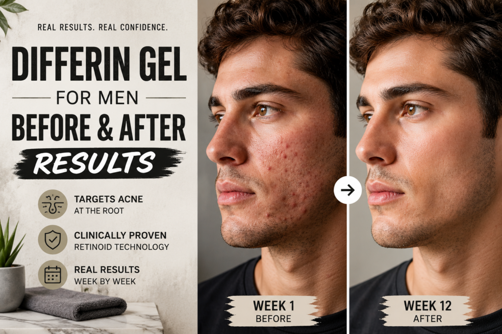 Differin Gel for men before and after acne results after 12 weeks