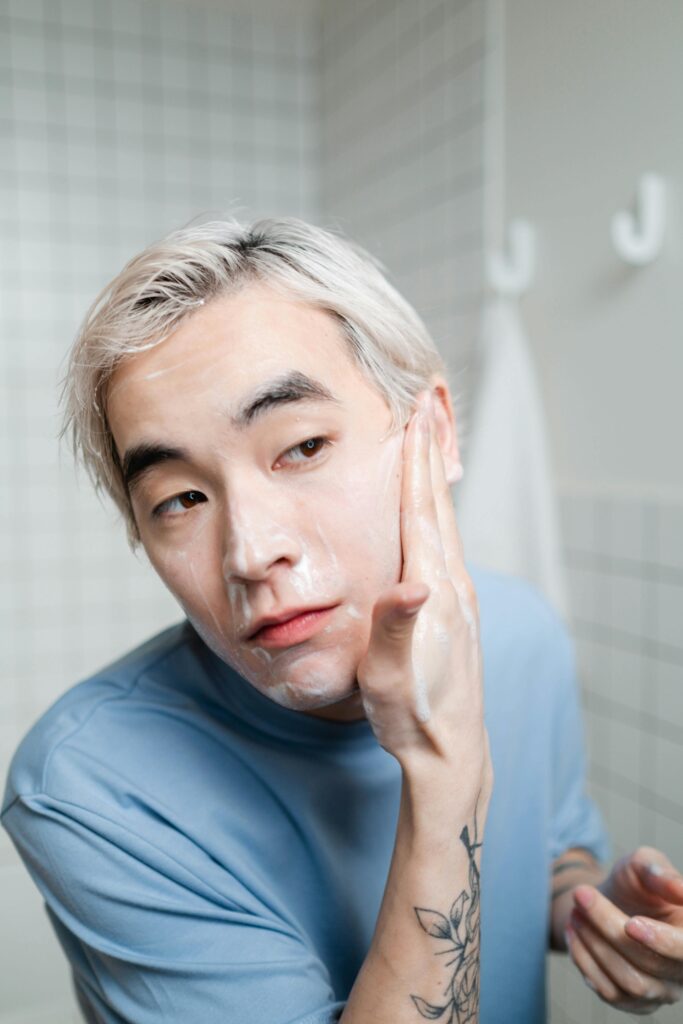 Man cleansing face for double cleansing method for men with acne